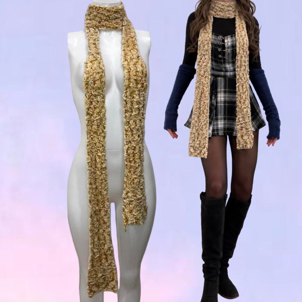 Vintage 90s y2k chenille skinny long scarf